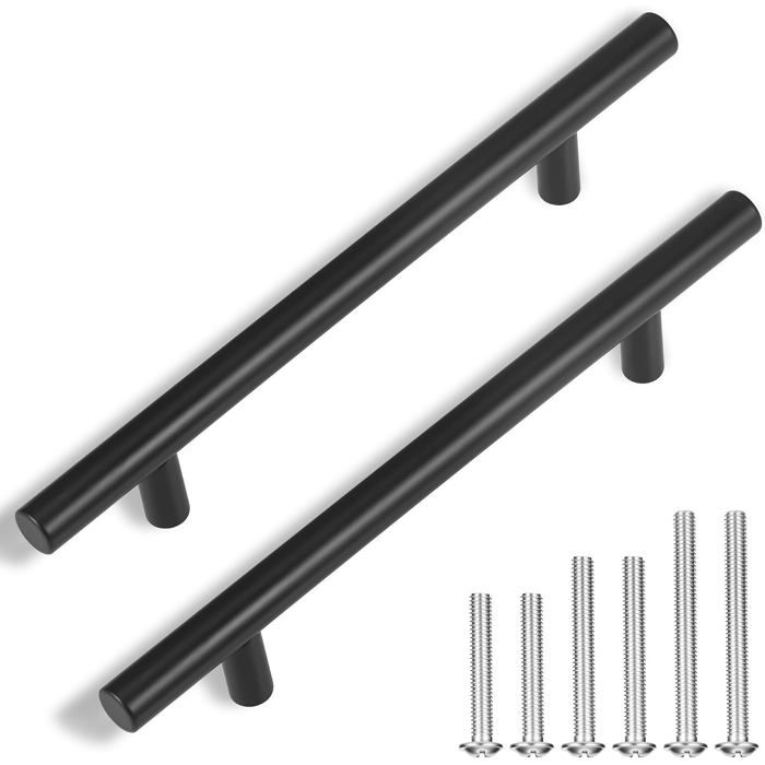 20Pcs 160mm Noir Poignet de Porte Cuisine en T en Acier Inoxydable Poignées pour Placards Durables Poignée Meuble de 25 cm de Long