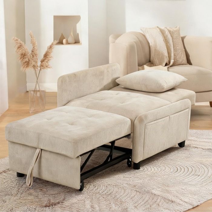 Canape Convertible en Chenille (100 polyester) Beige 89.5 x 72.5 x 83 cm