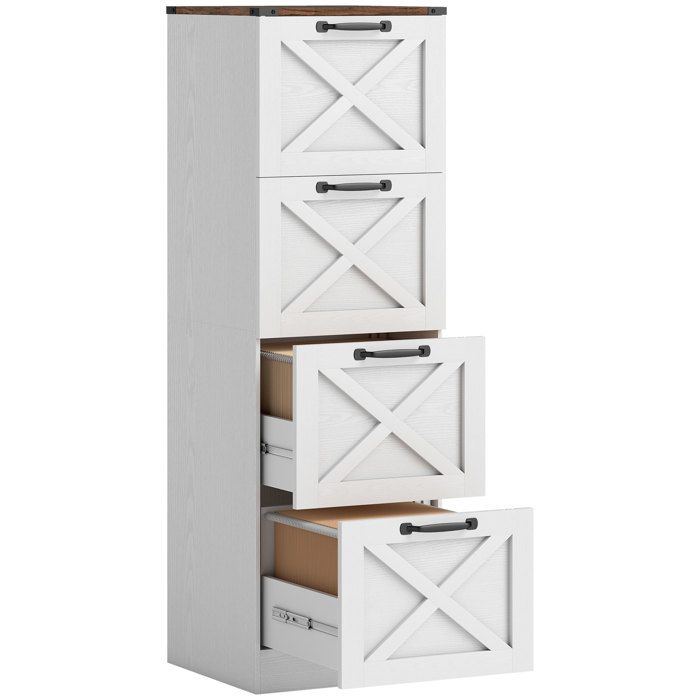 Caisson de bureau - HOMCOM - 4 tiroirs dossiers suspendus pour formats lettre/A4 style rustique - bois - 40x40x131cm - blanc Caisson de bureau - HOMCOM - 4 tiroirs dossiers suspendus pour formats lettre/A4 style rustique - bois - 40x40x131cm - blanc