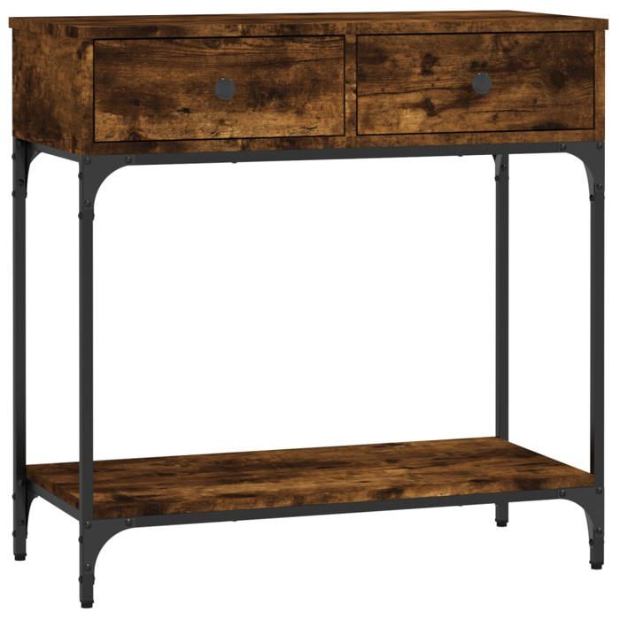 NEW Bout de Canapé MEUBLE dEntrée - UU - Table console - chêne fumé 75x34 5x75 cm bois dingénierie FR_72267