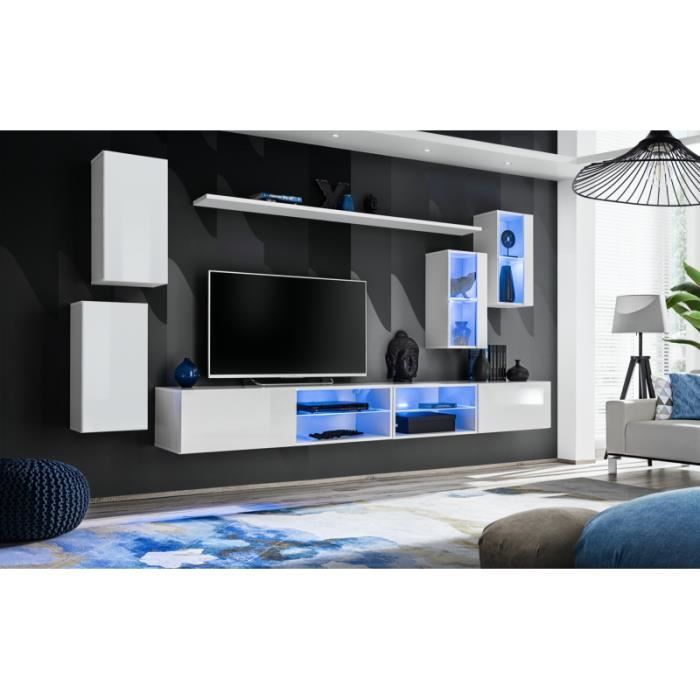 ensemble meuble tv mural switch xxv - ac-déco - blanc - laqué - contemporain - design