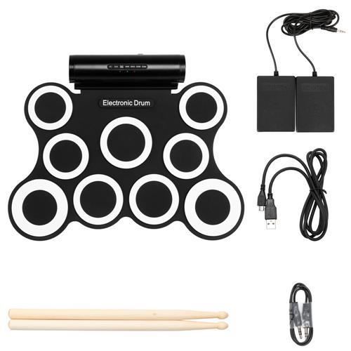 Batterie électronique Portable Pliable - 9 Pads, 2 Pédales, Haut-parleurs Intégrés - Ports USB/MP3 - Pour Enfants Et Débutants