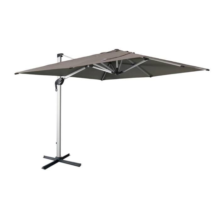 Parasol déporté haut de gamme carré 3x3m – PYLA Taupe – Toile Sunbrella, structure en aluminium anodisé, rotatif, housse de