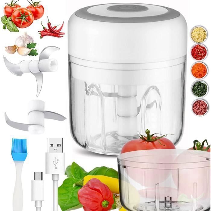 Hachoir Électrique Mini USB Rechargeable - 2 Tasses 250ML+100ML | Pour Légumes, Viande, Oignons