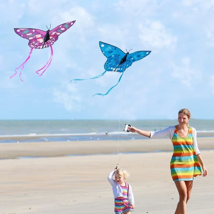 jeu de plein air jouet volant HTOPS Aquiloni pour les enfants couple papillon cerf-volant en utilisant la ligne simple rouge et bleu inclus facile à voler 