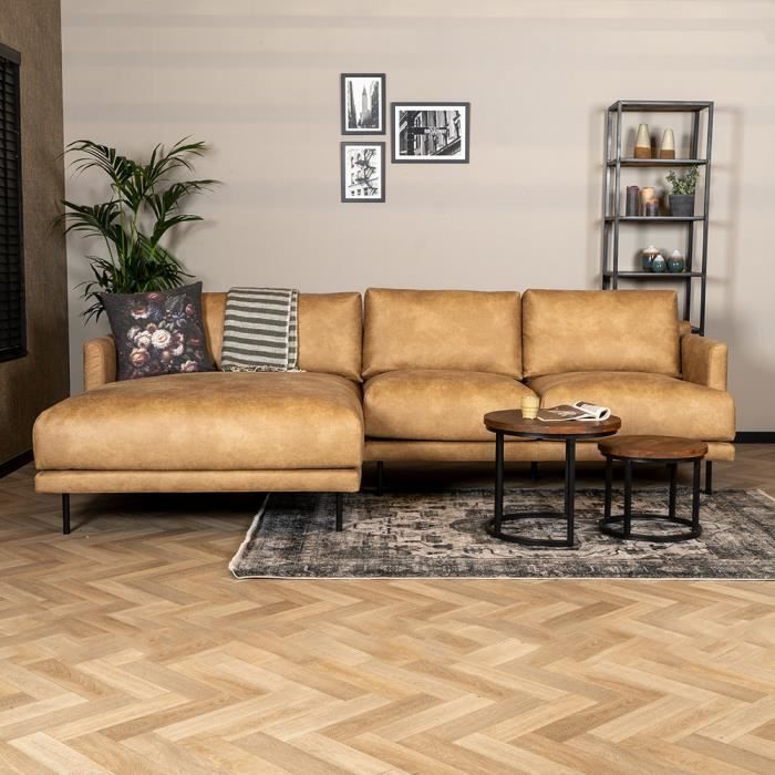 canapé d'angle gauche denver beige en cuir écologique - livin24 - 295cm - 4 places - confort moelleux