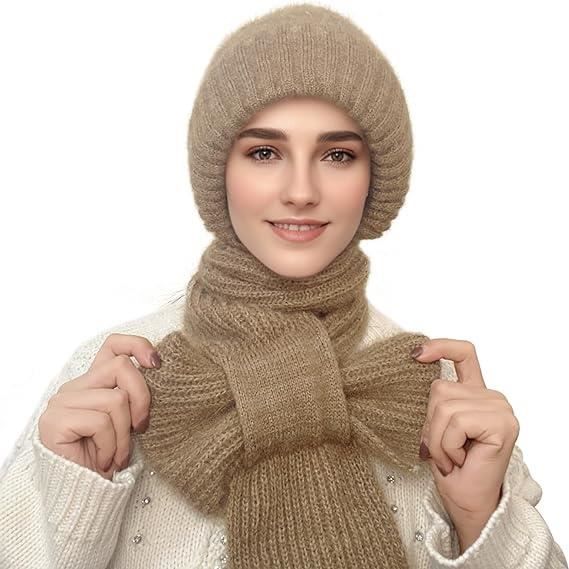 Ensemble Bonnet Et Écharpe 2 En 1 Femme Hiver - Cache-cou Épais, Protection Oreilles, Taille Unique - 10