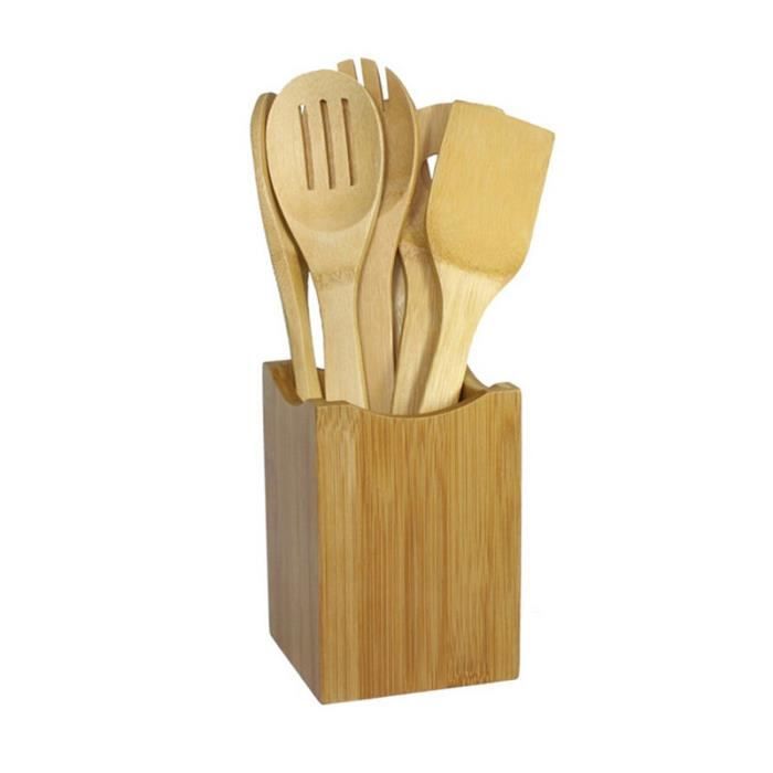 Lot De 6 Ustensiles De Cuisine En Bambou – Cuillères, Spatules En Bois – Set éco-responsable