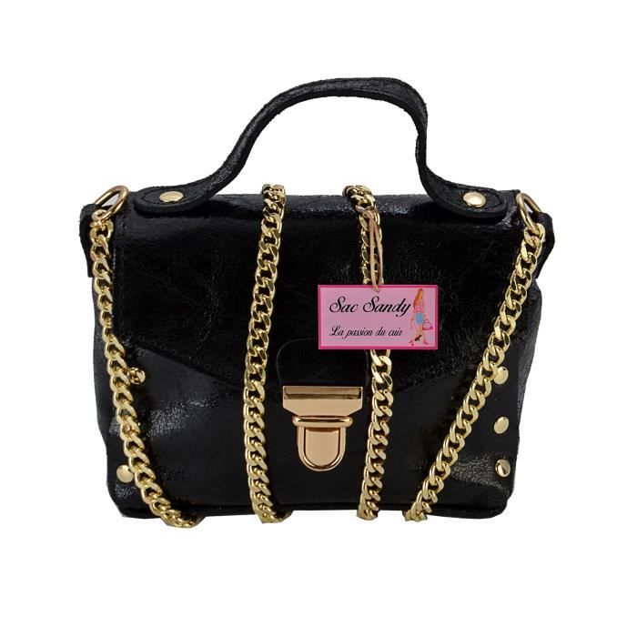 Sac à Main Femme En Cuir Véritable Noir Deluxe - Moyen - Sac De Jour Bandoulière élégant