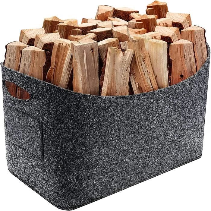 Panier à Bois De Cheminée 65 L - Sac En Feutre épais, Poignées Antidérapantes, Poche Avant, 55×32×40 Cm