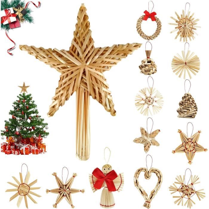 Etoile de Noel pour Sapin, Paille Etoile de Noel pour Sapin 30 cm