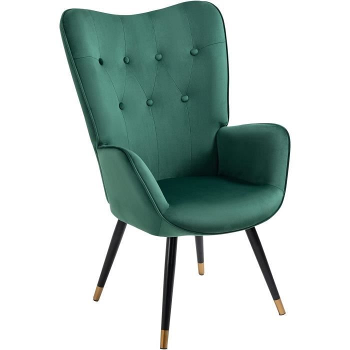 Fauteuil Scandinave MEUBLE COSY - Design Patchwork Vert Avec Pieds Bois