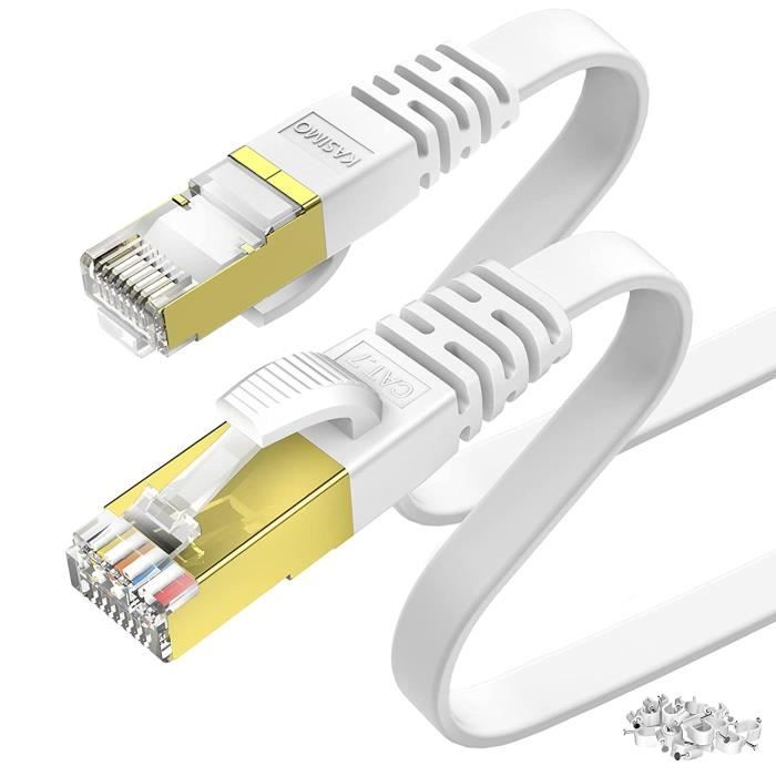 Câble Ethernet 30m Cat 7 Plat, Câble RJ45, Connecteurs Plaqués Or