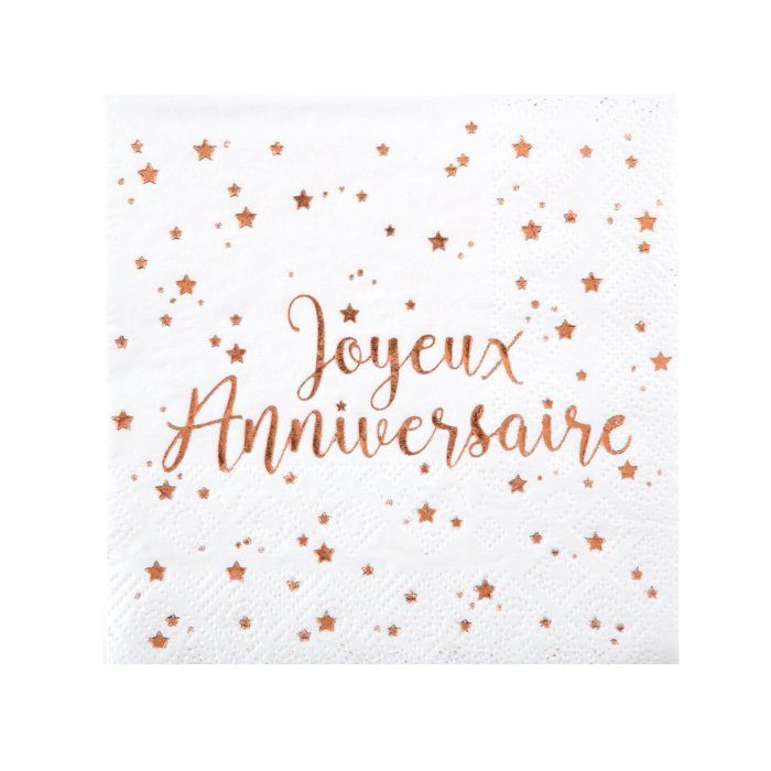 Serviettes Papier Joyeux Anniversaire Rose Gold 33 X 33 Cm Rose Cdiscount Maison