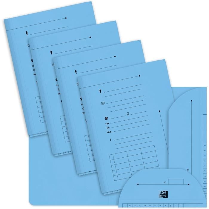 Oxford Lot De 10 Chemises à Poche Carte Kraft 24x32 Cm Bleu Pastel – Rabat VIP, Soufflet 3 Cm, Capacité 200 Feuilles, Classement Solide Et Élégant