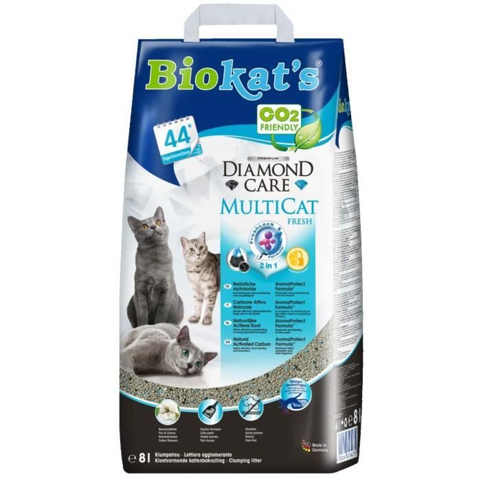 Biokat`s Biokats Diamond Care Multicat Fresh, litière pour chats parfumée Litière agglomérante sans poussière au