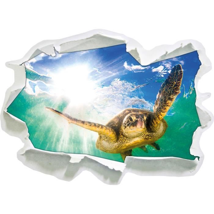 Tortue De Mer Verte Le Regard 3d Mur Ou Un Autocollant De Porte Format 62x45cm Stickers Muraux Stickers Muraux Decoration Cdiscount Maison