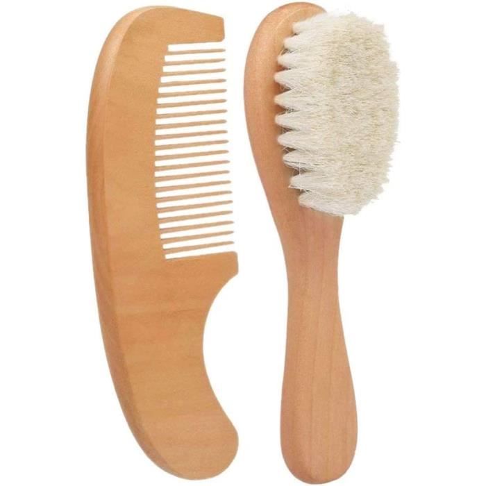 Kit De Brosses Et Peigne Pour Bébé - Poils De Chèvre Naturel Et Silicone - 3 Pièces - Soin Cheveux Et Cuir Chevelu - 5
