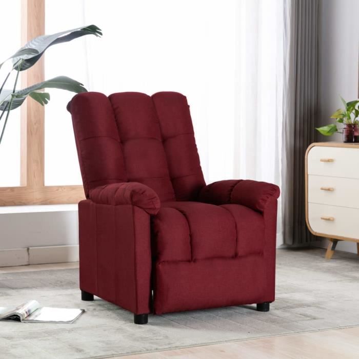 CHEZZOE Fauteuil Relaxation inclinable Style Contemporain - Fauteuil Relax Rouge bordeaux Tissu ☺22153