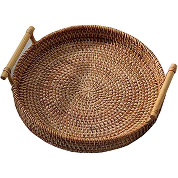 Plateau De Service Rond En Bois MANDALA Avec Poignées 35 Cm 27880SG