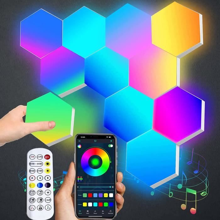 Hexagonal Light panel - cool music sync RGB hexagonal LED Light Game light avec application et télécommande lampe murale, cadeau de