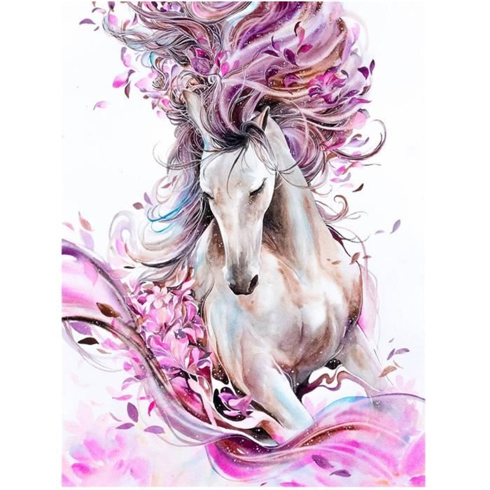 Kit Complet Peinture Diamant 5D à Faire Soi-même - Motif Cheval 30x40 Cm - Toile Autocollante, Strass, Outils Inclus - Décoration Murale Ou Cadeau Créatif - 3