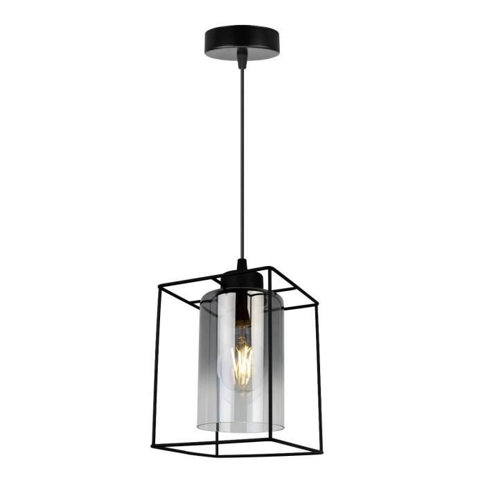 Light-Home Hella Cage Abat Jour Suspension Luminaire Lustre - Moderne - Metal et Verre - À 1 Lumières - Graphite - Long