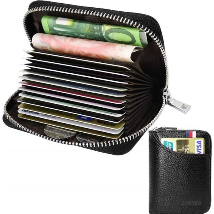 RFID authentique portefeuille en cuir pour hommes carte de crédit titulaire cas porte-monnaie 48 Noir 