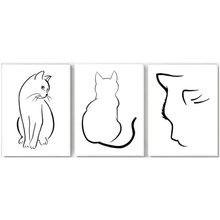 Art Animaux Murale Art Noir Et Blanc Chat Dessin Au Trait Affiches Et Peintures Sur Toile Tableau 30x40cm 312 Cdiscount Maison