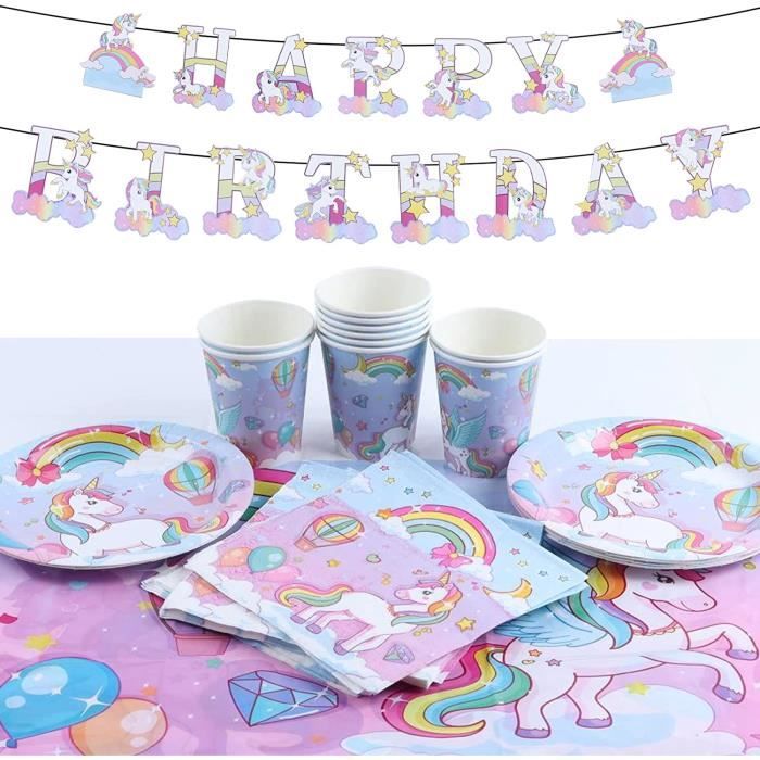 100Pcs Anniversaire Licorne Decoration Fille,Kit Anniversaire Licorne ,Vaisselle De Fête De