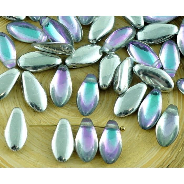 30pcs argent violet bleu azur Czech glass poignard Perles Plat feuille 5 mm x 16 mm 30pcs argent violet bleu azur Czech glass poignard Perles Plat feuille 5 mm x 16 mm