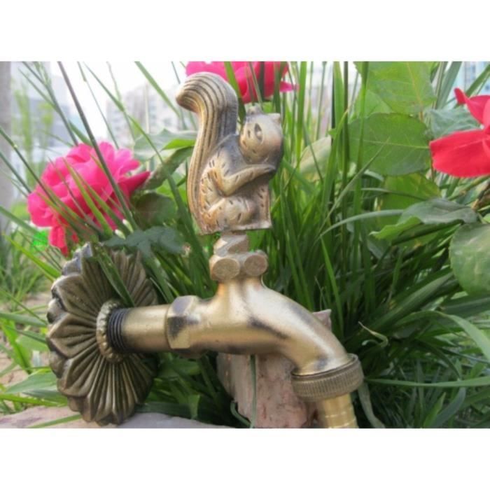 Robinet Mural Laiton Antique Eau Froide - Design Vintage G1/2 - Pour Jardin, Lave-linge, Décoration Extérieure - 2