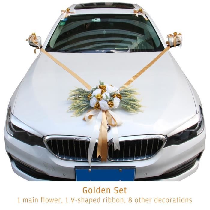 Kit De 7 Décorations Fleurs Pour Voiture De Mariage - Pour Rétroviseurs Et Poignées | Décoration Cérémonie