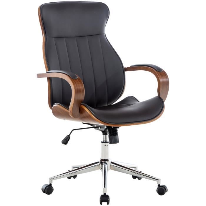 Fauteuil de Bureau Melilla Similicuir avec Coque en Bois et Piètement Métal - Noyer - Marron Fauteuil de Bureau Melilla Similicuir avec Coque en Bois et Piètement Métal - Noyer - Marron