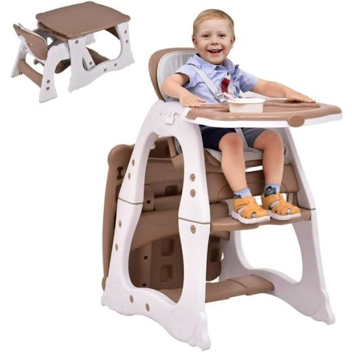 Chaise Haute Bébé 3 En 1 évolutive – De 6 à 36 Mois – 2 Plateaux Amovibles, Hauteur Réglable, Sécurité 5 Points – Max 15 Kg