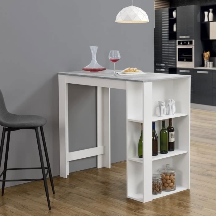 Table de Bar Danderyd 3 Étagères 120x60x106 cm Blanc Effet Béton [en.casa]