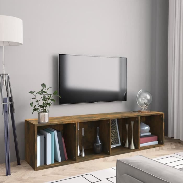 famirosa bibliothèque-meuble tv chêne fumé 143x30x36cm bois d'ingénierie-270