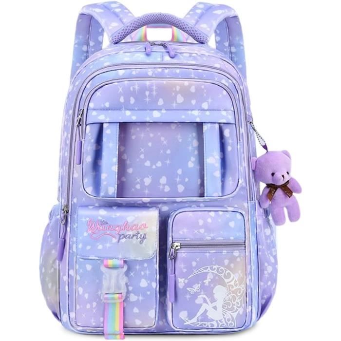Ultra leger Sac a Dos Enfant Sacs Scolaires Filles Cartables Sac d ecole Sacs pour 4 9 Annee Etudiant Daypacks avec Pendentif Violet