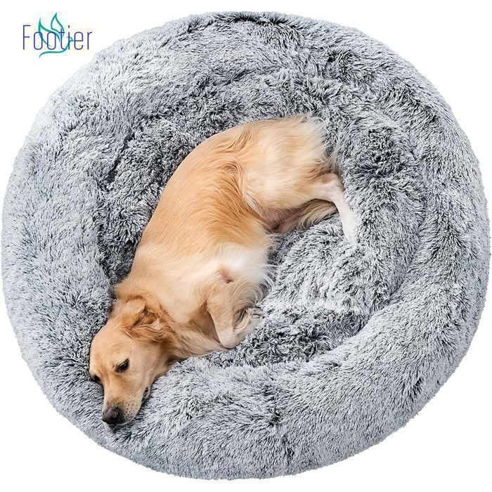 Comparer les prix de Lit Moelleux Rond Pour Chat Et Chien Extra Large Lavable Avec Coussin, Deluxe Panier Pour Animal Domestique100x100cm Gris