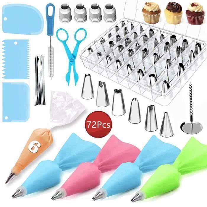 Kit Poche à Douille Pâtisserie 34 Pièces AiQInu - 2 Poches Silicone + 24 Douilles Inox + Accessoires | Pour Gâteaux Et Cupcakes