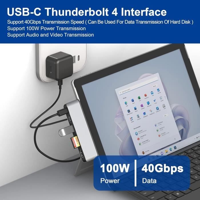Surface Pro 9 dockingstation, Surface Pro 9 hubadapter met 100 Mbps LAN, 4K HDMI, 100 W USB-C (display data PD opladen), 2 USB 3.0, 3,5 mm audio, SD/TF-kaartlezer voor Microsoft Surface Pro 9 /X Surface Pro 9 dockingstation, Surface Pro 9 hubadapter met 100 Mbps LAN, 4K HDMI, 100 W USB-C (display data PD opladen), 2 USB 3.0, 3,5 mm audio, SD/TF-kaartlezer voor Microsoft Surface Pro 9 /X