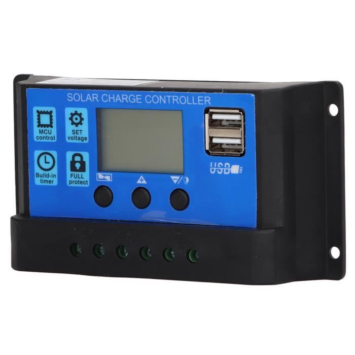 Régulateur Solaire PWM 12V/24V 10A avec Écran LCD et Ports USB pour Batterie et Panneau 130W 260W