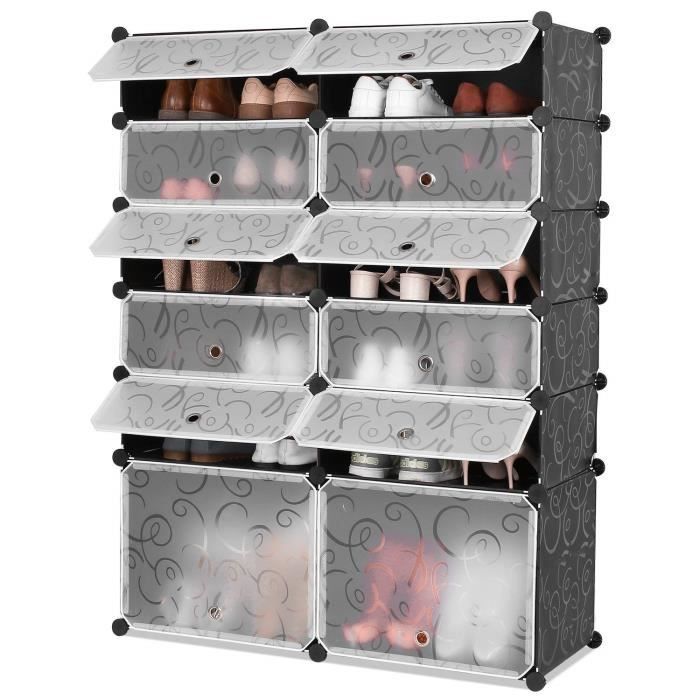 homfa étagères à chaussures étagère de rangement 12 cubes chaussures avec portes noire imprimée (125x91cm)