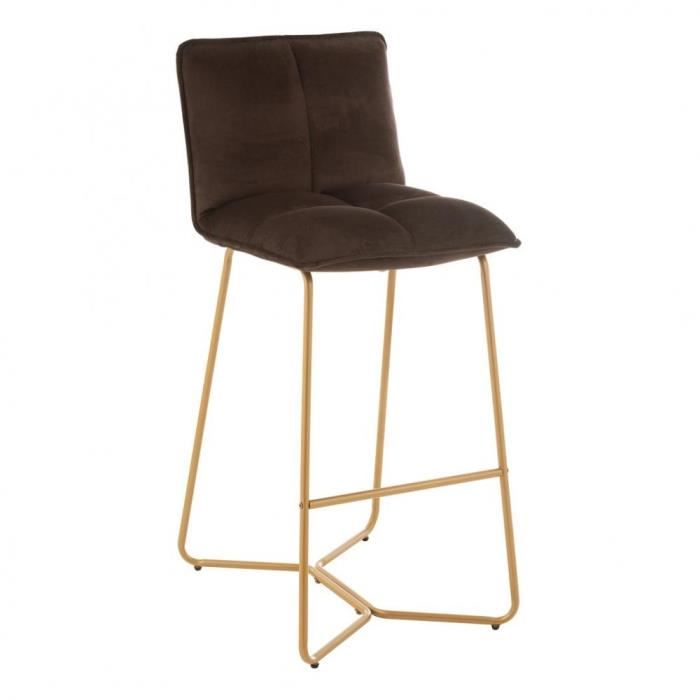 chaise de bar ratri velours marron foncé / pieds métal marron metal inside75