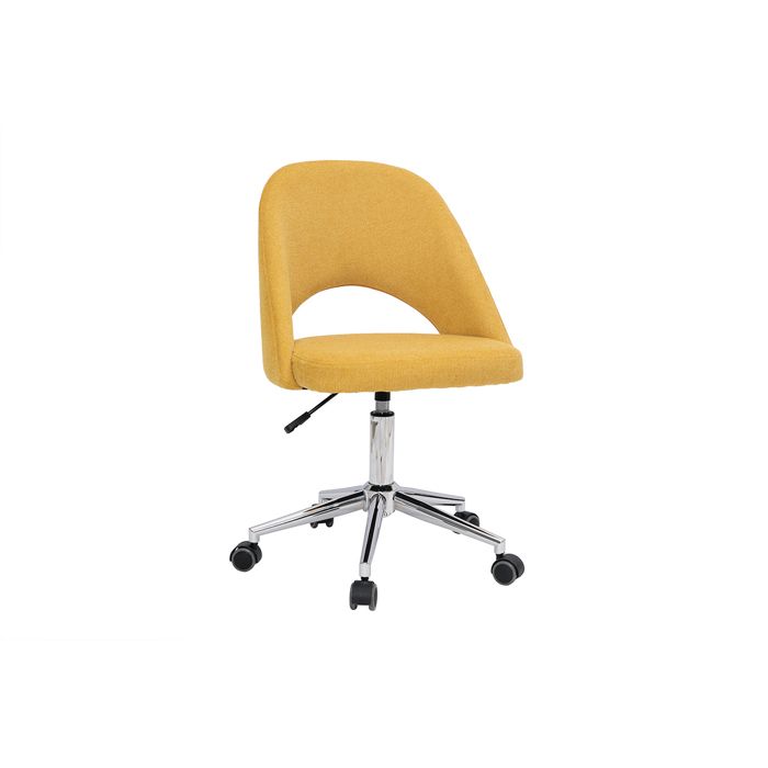 Miliboo - Chaise de bureau à roulettes en tissu effet velours texturé jaune moutarde et acier chromé COSETTE