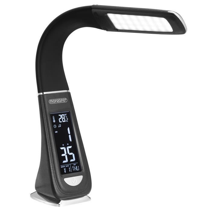 Lampe de Bureau à LED Noir 4en1 Multifonction Lampe Calendrier Montre thermomètre Maison Lampe de Table Salon luminaire intérieur