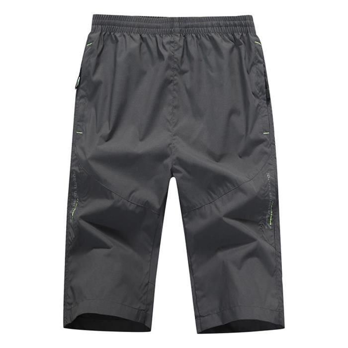 Short Sport Homme 3/4 - Séchage Rapide Et Léger | Multipoches Et Taille Élastique - Pour Running Et Jogging