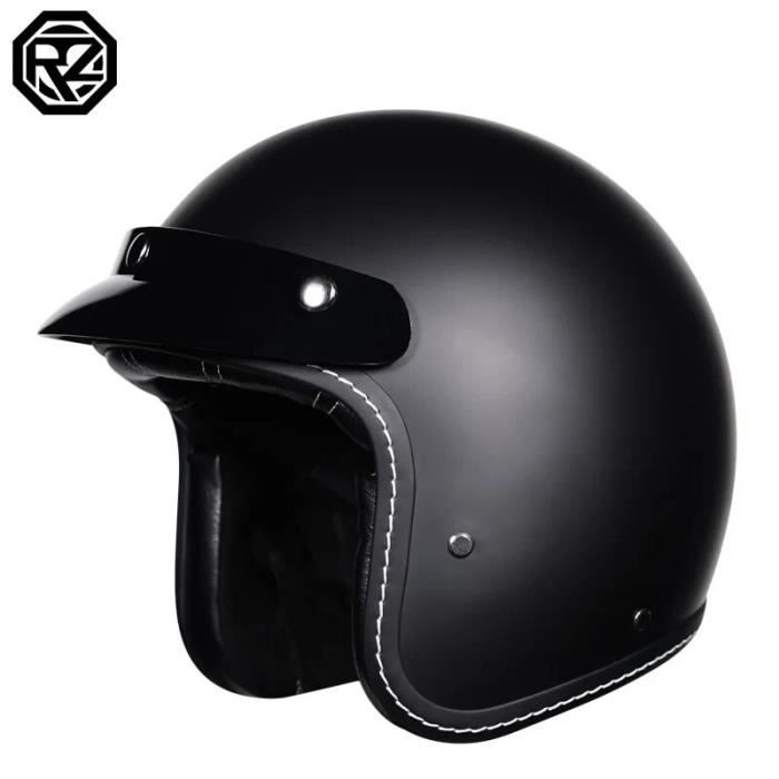 Casque Jet Demi-coque Style Harley Chopper Militaire - Pour Mobylette, Scooter, Custom (Noir/Marron)