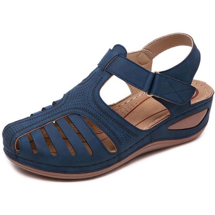 sandales compensées femme bleu marine