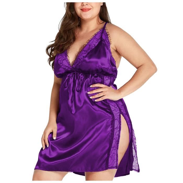 Sasaquoy Nuisette Deshabille Chemise de nuit sexy en dentelle pour femmes grande taille avec fentes laterales Polyester Violet Violet Cdiscount Pret a Porter